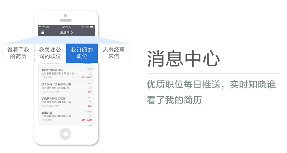 优质职位每日推送，实时知晓谁看了我的简历